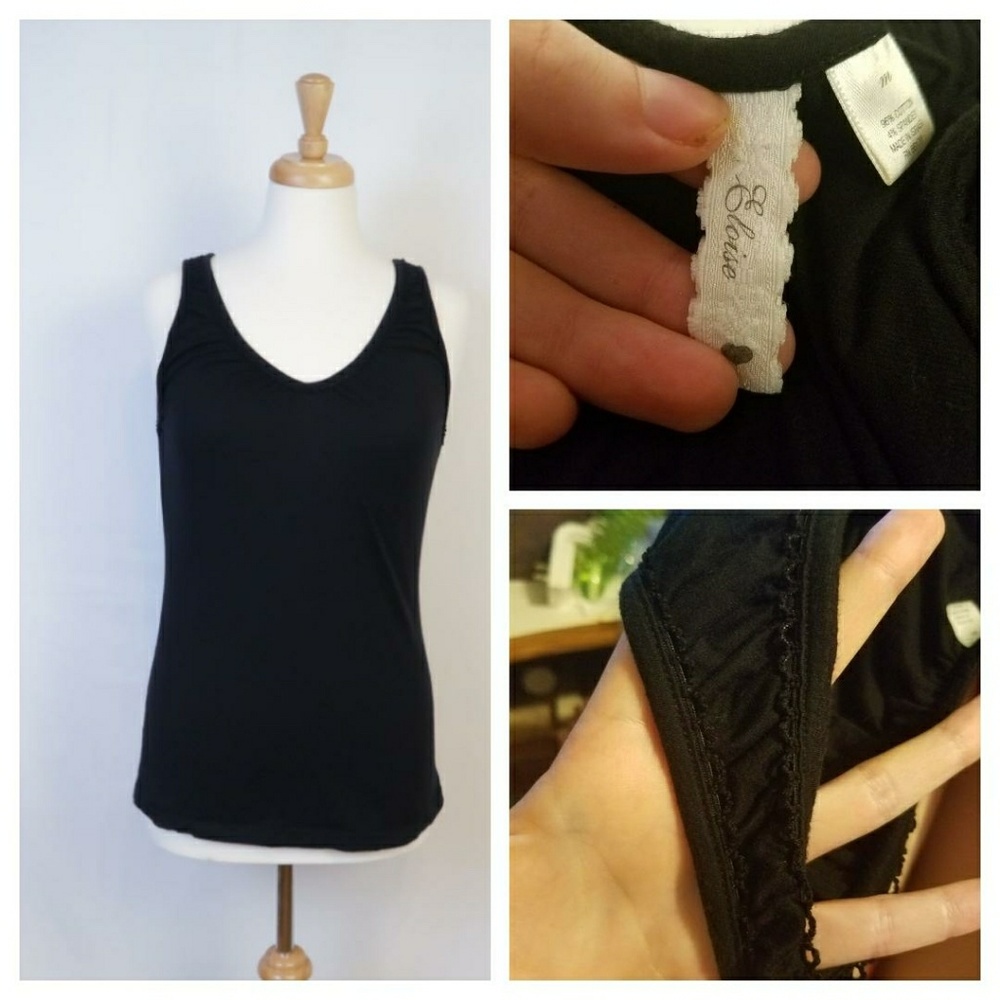 Anthropologie black tank rick-rack neckline